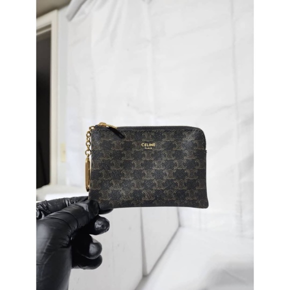Authentic CELINE Triomphe Canvas Zipped Coin Purse/Wallet Black - Picture 1 of 12